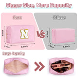 TOPEAST Easter Basket Stuffers Gifts for Kids Girls - Initial Makeup Bag, Birthday Gifts for 4 5 6 7 8 9 10 11 12 Year Old Teen Girls, Personalized Preppy Cosmetic Bags Toiletry Bag (Pink A)