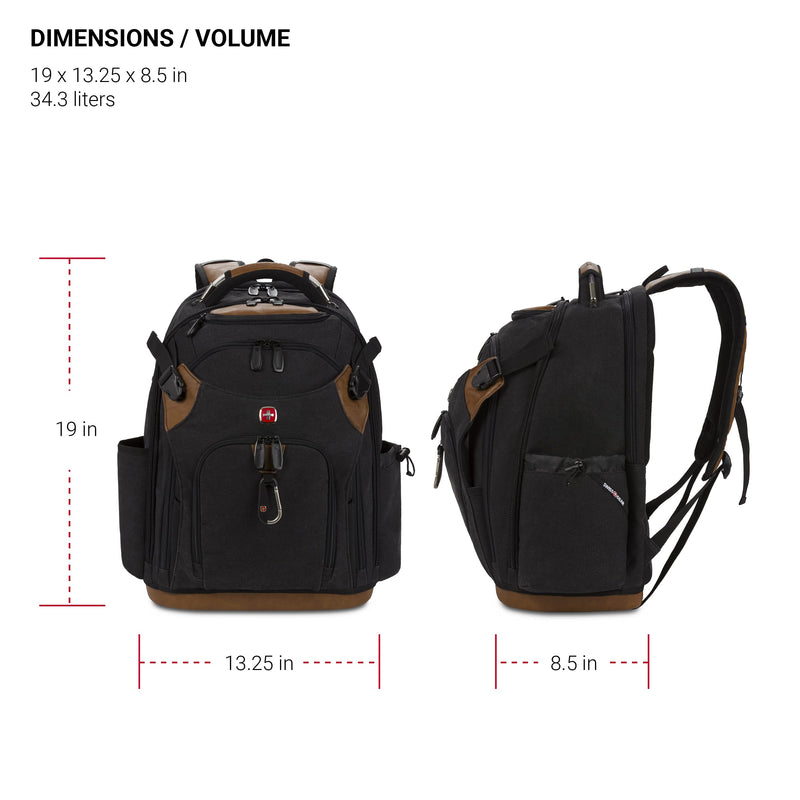 SwissGear Tool Bag Backpack, Fits Up to 17-Inch Laptop, Work Pack PRO, Black/Brown Canvas