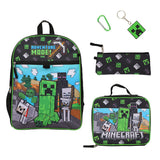 BIOWORLD Unisex Minecraft Adventure Mode 5-Piece Backpack set (Little Kid/Big Kid), Green, One size