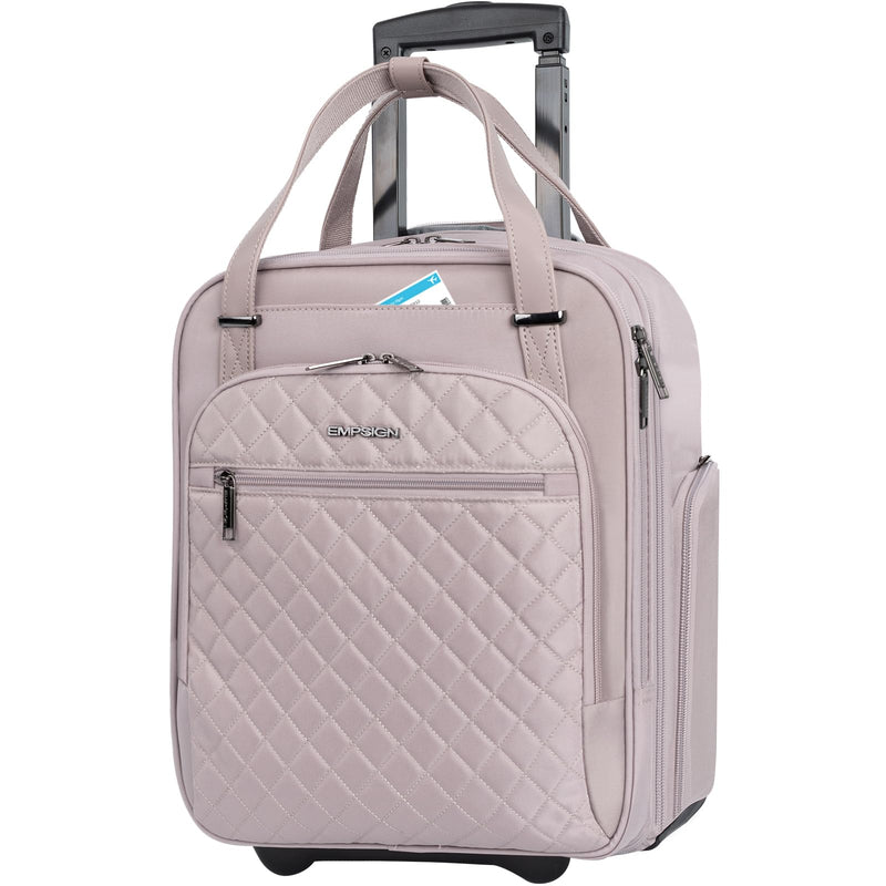 EMPSIGN Underseat Carry On Wheeled - 16" Carry on Bag with Wheels Multi-functional Lightweight Rolling Bag Overnight Weekender Small Suitcase for Women Men Travel Business, Dusty Pink