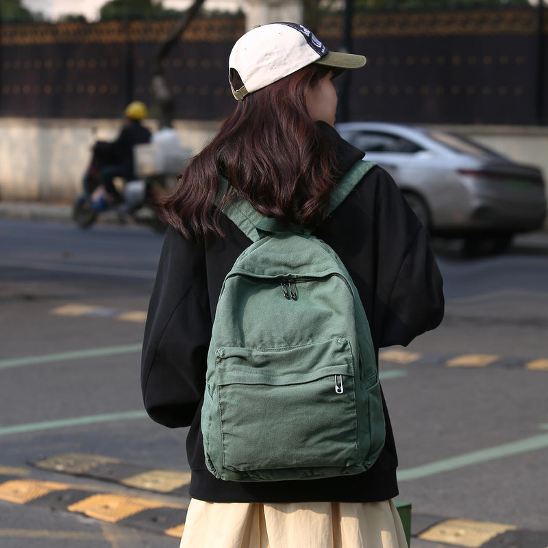 AFGWK Vintage Canvas Backpack for Women Grunge Hippie Cute Boho School Backpack Casual Y2K Aesthetic Backpack (Green)