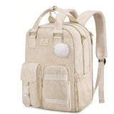 MATEIN Backpack for Teen Girls, 15.6 Inch Cute Corduroy Laptop Backpack Aesthetic College School Bookbag with Luggage Strap, TSA Lightweight Soft Kawaii Travel Backpacks for Women Nurse, Beige