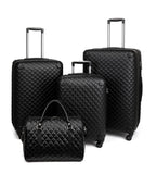 feilario Plaid PU Leather Softshell Luggage Set - 4-Piece Expandable Suitcases with Spinner Wheels - Includes Large Travel Bag, 20-Inch Carry On, 24-Inch & 28-Inch Suitcases