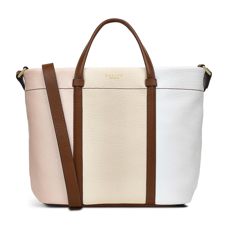 RADLEY London Rivington - Colourblock Women's Medium Leather Ziptop Satchel Bag, Clay Pink