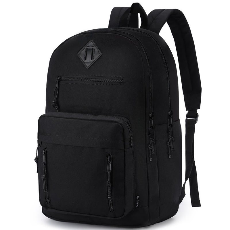 VASCHY School Backpack for Men,Two Compartments Daypack Bookbag Schoolbag for High School Teen Boy Girls/College/Work/Travel Women Black