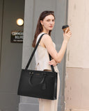 LOVEVOOK Laptop Tote Bag for Women, Leather Office Work Bag Briefcase fit for 15.6 inch Laptop, Large Teacher Computer Bag Handbag,2pcs Set Leather/Black