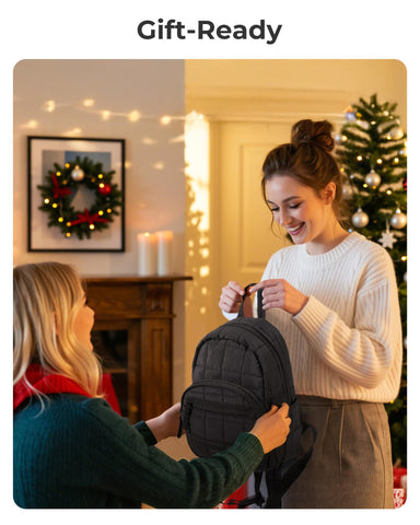 BAGSMART College Laptop Backpack, Travel Backpack for Women, Quilted Casual Daypack, Water-Resistant Bookbag, Mini-9.7 inch, Classic Black