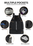 U.helper Waterproof Gym Drawstring Backpack, Sports Sack with Shoes Compartment & Wet Pockets for Ball/Beach/Swim Training (Black)