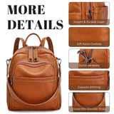 BOYATU Genuine Leather Backpack Purse for Women: Anti Theft Convertible Soft Backpacks - Elegant Womens Travel Backpack (01 Medium-Caramel Brown)