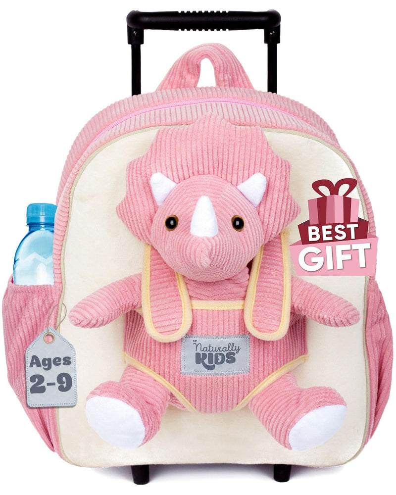 Toddler Luggage for Girls w Dinosaur Toys, Kids Rolling Backpack Girls, Toddler Suitcase, Gifts for 3 4 5 6 Year Old | Backpacks4Less