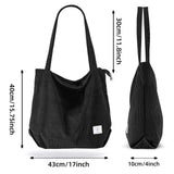KALIDI Women Corduroy Tote Bag Large Shoulder Bag with Zipper Pockets Big Capacity Casual Handbags Shopping Bag for Girls, Black