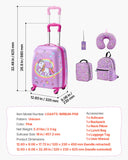 VEVOR Kids Luggage Set, 5 Piece, 18 Inch Hardside Rolling Wheels Suitcase with Backpack & U-shape Pillow, Unicorn Kids Carry on Luggage Set, Holiday Birthday Gift for Girls Boys, Airline Approved