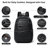 LATMAP 43L Backpack for Women Men - Vegan Leather Backpack Purse Travel Carry-on Bag College Bookbag Work fits 17" Laptop, Black