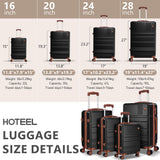 Hoteel Luggage Sets 4 Piece, 4-Yr Warranty Durable Suitcase Dual-Spinner Wheel TSA Lock, Lightweight Travel Hardshell PC+ABS Carry on Luggage for Men&Women, Black(16/20/24/28 inch)