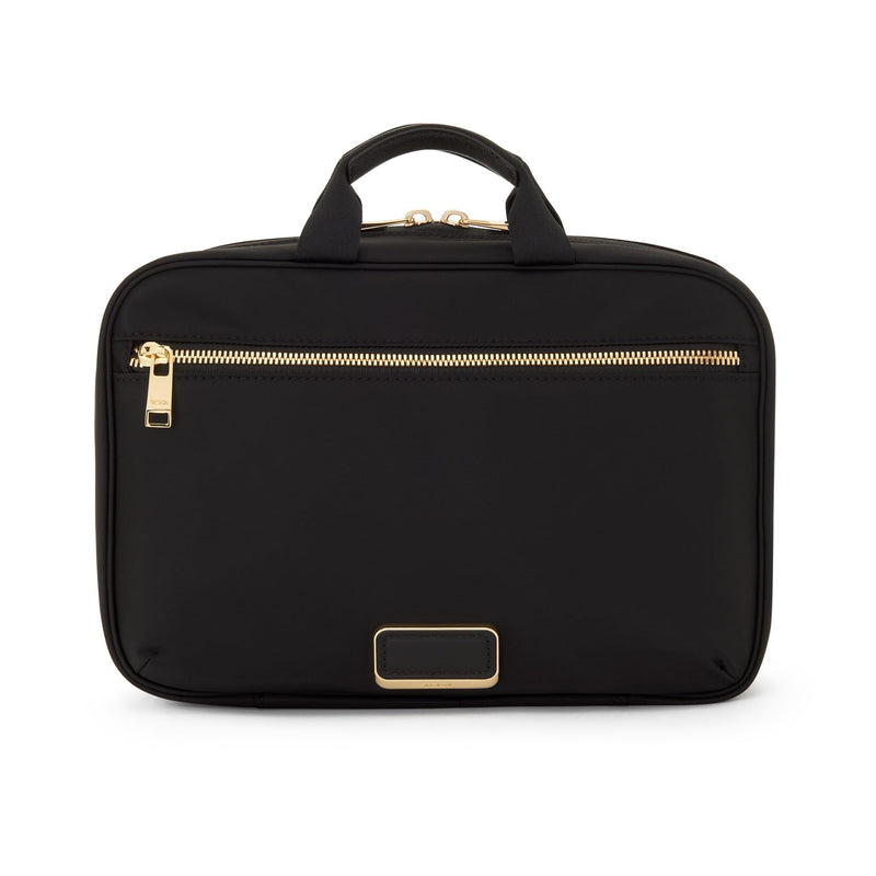 TUMI - Voyageur Madeline Cosmetic Bag - Women's Travel Makeup Toiletry Case, Lightweight with Zip Pockets and Metal Hanger - Medium, Black with Gold Hardware