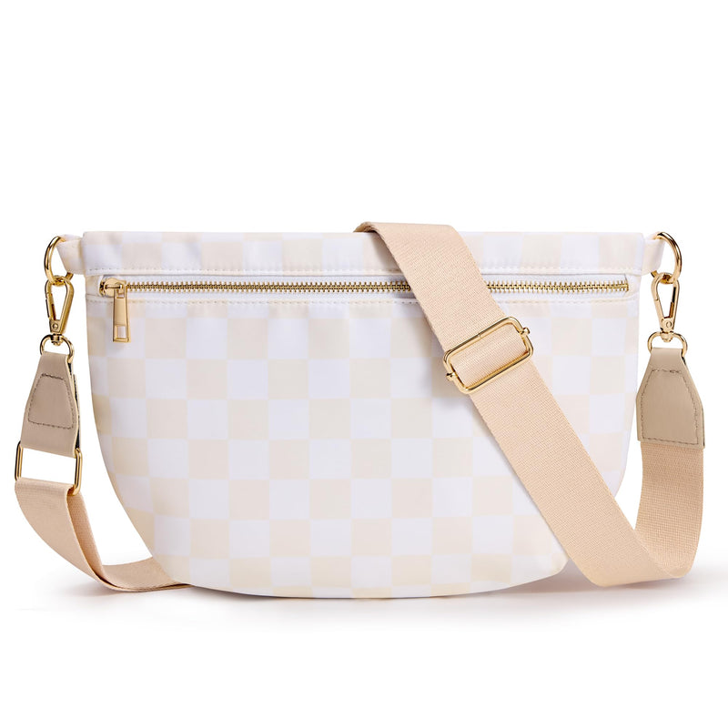 KALIDI Checkered Crossbody Bags for Women Travel Flat Fanny Packs for Woman Men Nylon Cross Body Purse Fashion Belt Bum Bag