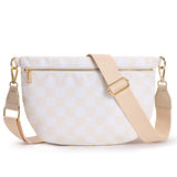 KALIDI Checkered Crossbody Bags for Women Travel Flat Fanny Packs for Woman Men Nylon Cross Body Purse Fashion Belt Bum Bag