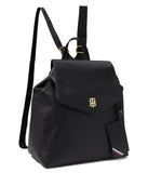 Tommy Hilfiger Gia II Gifting Hang Tag Medium Envelope Flap Backpack w/Hangoff-High Shine Saffiano PVC Black One Size