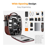 K&F CONCEPT Camera Backpack,Hardshell Photography DSLR Camera Bag with 15-15.6 Inch Laptop Compartment Hard Shell Camera Case Compatible with Canon/Nikon/Sony/DJI Mavic Drone