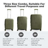Nazhura Luggage Set, 3-Piece Hardside Suitcase Set, 20-inch Carry On, 24-inch, 28-inch Luggage (Oliver Green)