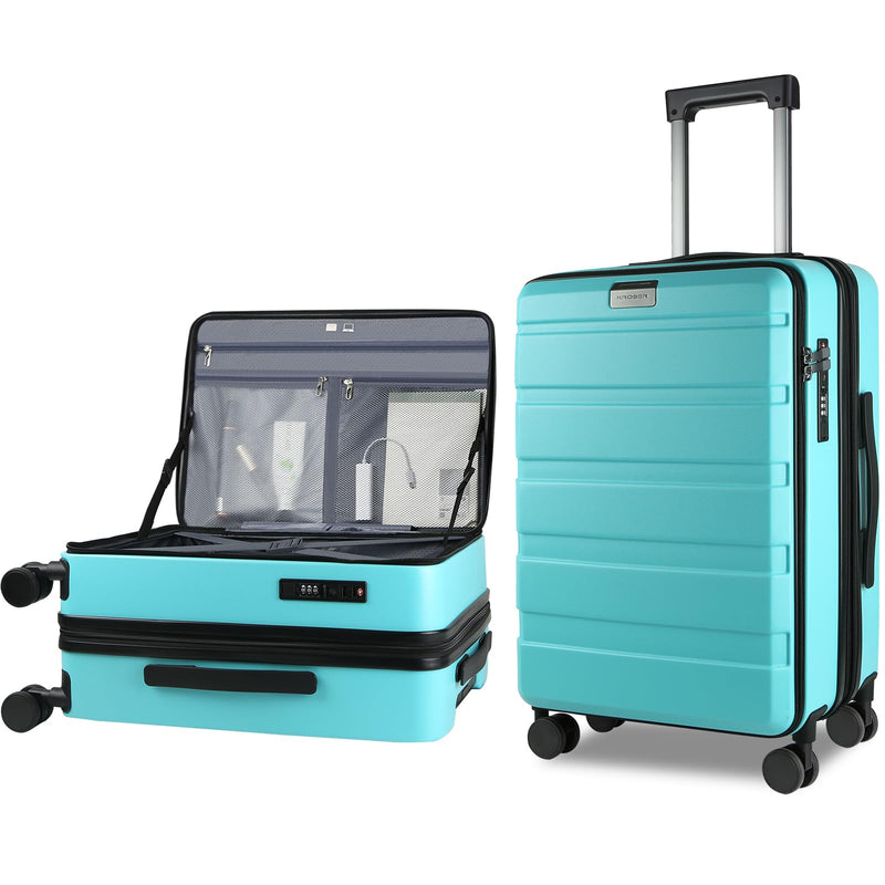 KROSER Carry On Luggage with Spinner Wheels & Built-in TSA Lock, Expandable Top Opening Hard Shell Suitcase Large Capacity Durable Rolling Luggage with USB Port, Carry-On 20-Inch, Lake Blue