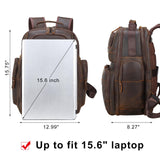TIDING Full Grain Leather Backpack for Men 15.6 Inch Laptop Bag Large Capacity Business Travel Hiking Shoulder Daypacks