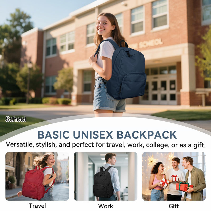 VASCHY School Backpacks, Lightweight Bookbag Schoolbag for Boys Girls Casual Basic Simple Daypack for Men Women Navy