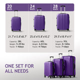 Karl home Luggage Set of 3 Hardside Carry on Suitcase Sets with Spinner Wheels & TSA lock, Portable Lightweight ABS Luggages for Travel, Business - Purple (20/24/28)