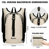 Seektop 15L Small Hiking Backpack for Women Men, Lightweight Hiking Packable Daypack with Phone Pocket for Travel Camping (Beige, 15L)