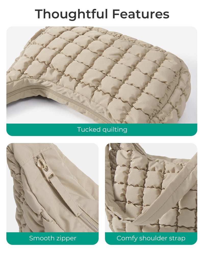 BAGSMART Crossbody Hobo Bag for Women with Adjustable Strap, Quilted Puffy Purses for Women Fluffy Compact Shoulder Handbag