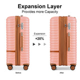 Joyway Luggage Set 3 Piece Suitcase Sets with Spinner Wheel,Hardside Expandable Travel Laggage with TSA Lock (13/20/24/28 Pink brown