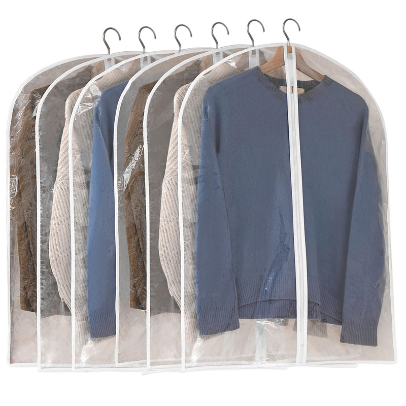 Perber Garment Bags for Hanging Clothes, 6 PCs All Clear Garment Bag, Plastic Dustproof Suit Bag, Coat Protector Zippered Garment Covers for Closet Storage and Travel - 24'' x 40''/6 Pack