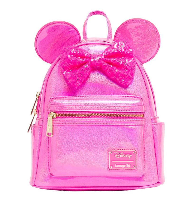 Loungefly Disney Minnie Mouse Glitter Sparkle Womens Double Strap Shoulder Bag Purse (Pink)