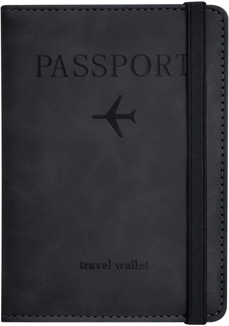 Passport Holder, Passport Cover with Credit Card Slot and Boarding Pass Slot Combo, Passport Wallet Case Book Travel Must Have, RFID Blocking Leather Travel Accessories, Black