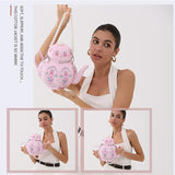 ZGRJSZDD Women PU Leather Floral Handbag Crossbody Shoulder Bag Pearl Chain Valentine Teapot Purse for Girls, 2527 Beige