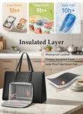MATEIN Laptop Tote Bag with Insulated Lunch Compartment, 15.6 Inch PU Leather Briefcase with Leakproof Lunch Box Pocket for Women, Convertible Lightweight Computer Work Bag Handbag for Office, Black