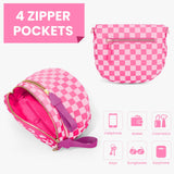 Lushandy Bum Bag Women's Checkered Crossbody Bag Nylon Cross Body Bags Plaid Mom Everyday Purse for Travel (Checkered Pink)