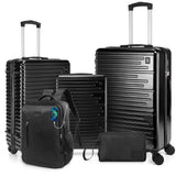 Hoteel Luggage Sets 5 Piece, 4-Yr Warranty Durable Suitcase Dual-Spinner Wheel TSA Lock, Lightweight Travel Hardshell PC+ABS Carry on Luggage for Men&Women, Black(20in/24in/28in/BP/TB)