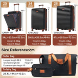 Ningering 5 Piece Luggage Set w/TSA Locks & USB Port, Front Opening Hard Shell Luggage Sets, Expandable Suitcase Set with Wheels and Cup Holder(20"/24"/28") (Black Brown)