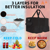MATEIN Insulated Food Delivery Bag, XXXL Thermal Catering Bag for Hot & Cold Food, Water-Resistant Foldable Pizza Delivery Carriers for Transport with 4 Cup Holders & Reinforced Bottom, Black
