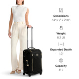 TUMI - Voyageur Leger 4 Wheeled Luggage - Women's Lightweight and Spacious, Sleek Silhouette, Durable Premium Suitcase - 21.8" International Expandable Carry-On, Black with Gold Hardware