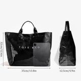 Lushandy PVC Tote Bag Women's Plastic Tote Purse Large Letters Print Hobo Handbag for Work, Beach, Gift (Black)