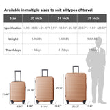 Gecheer ABS Hardshell Luggage Set 3-Piece Spinner Suitcases with TSA Lock – 20 Inch, 24 Inch, 28 Inch Lightweight Durable Travel Suitcase Set in Brown