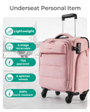 BAGSMART Underseat Carry on Luggage with Wheels, Soft Underseat Travel Luggage with PVC Wet/Dry Pockets, Lightweight Soft Personal Item Suitcase for Short Trip, Sakura Pink