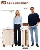 Coolife Luggage, Suitcase with Durable and Lightweight, Large Checked Luggage with ABS Hardshell Expandable, Dual Spinner Wheels, TSA Lock, and YKK Zipper (apricot white, L(28in))