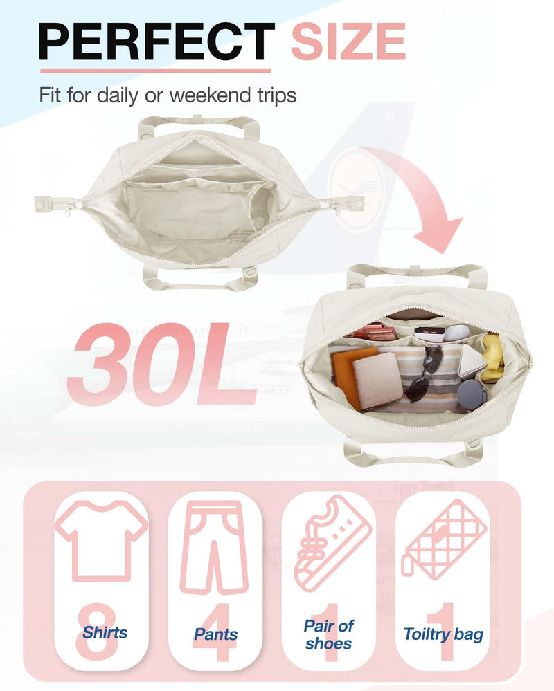 BAGSMART BAGSMART Gym Bag for Women, Carry on Weekender Overnight Bag, Travel Duffel Bags with Trolley Sleeve, Personal Item Travel Bag Tote Bag Workout Dance Bag(Light Beige,Medium)