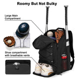 Goloni 40L Baseball Bag, Softball Bat Bag with Shoes Compartment,Fence Hook,Backpack for Baseball, T-Ball & Softball Equipment & Gear,Black