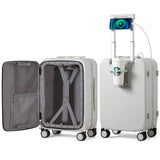 mixi Carry On Luggage with Cup Phone Holder and Charger Hard Shell Suitcases with Spinner Wheels, 20 Inch Smoke White