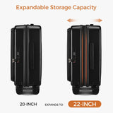 CASELLY Carry On Luggage Top Opening with Cup Holder & Phone Holder, Expandable PC Hard Shell Suitcase, USB Charging Port, Side Hook, 360° Spinner Wheels, TSA Lock & YKK Zippers for Women Man Gifts