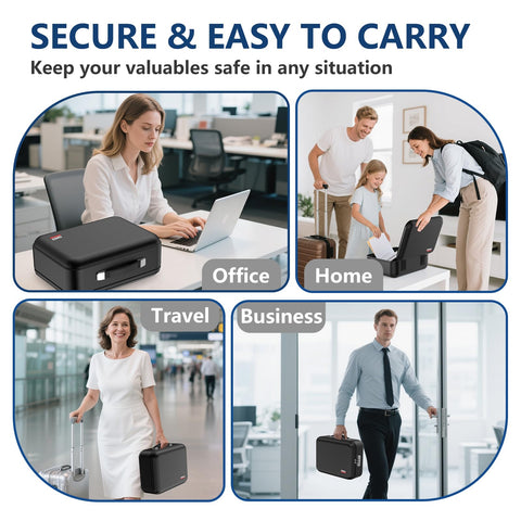 EDMUED Fireproof Document Box with Combination Lock - Fire & Water Resistant Hard Case Safe Box for Important Documents, Certificates, Laptops, Passports (Matte Black)